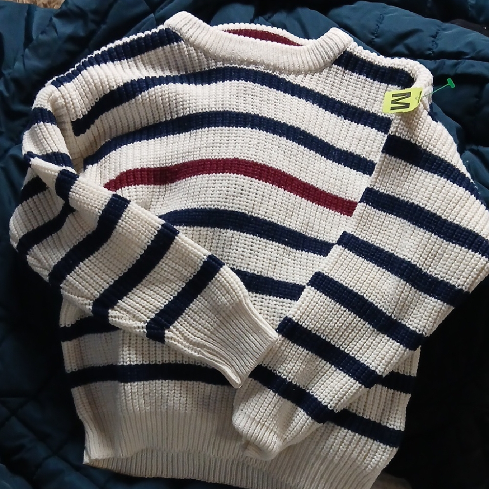Striped Navy and Cream Men's Sweater